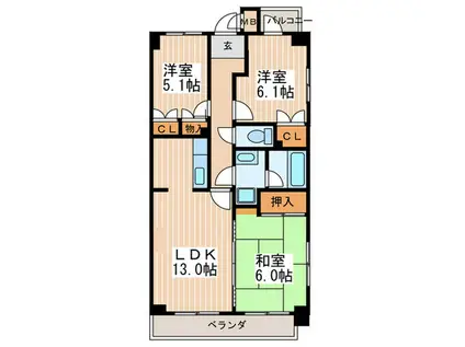 溝手ビル(3LDK/2階)の間取り写真