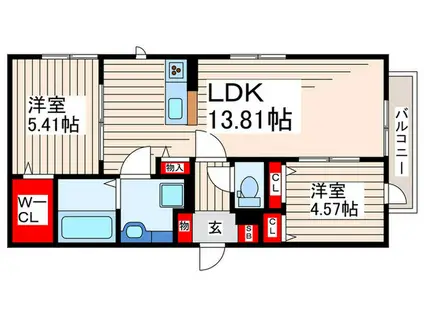 アンソレイエ(2LDK/2階)の間取り写真