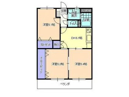ＪＲ奥羽本線 神町駅 徒歩45分 3階建 築17年(3DK/3階)の間取り写真