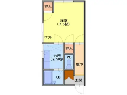 第2グレース三池(1K/2階)の間取り写真