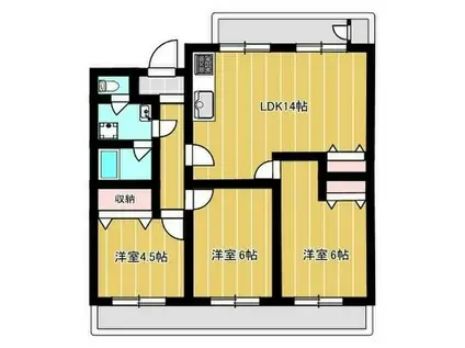 岡田団地12号棟(3LDK/3階)の間取り写真
