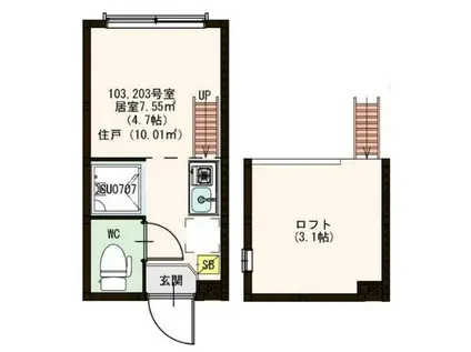 リバディコート千歳船橋(ワンルーム/1階)の間取り写真