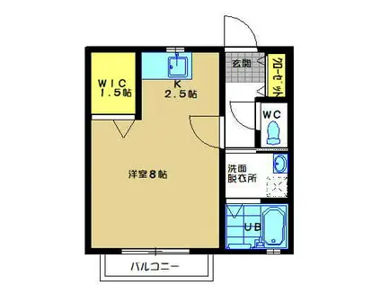 フォンテーヌ(ワンルーム/1階)の間取り写真