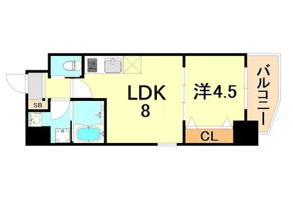 エステムコート三宮駅前Ⅱアデシオン(1LDK/12階)の間取り写真