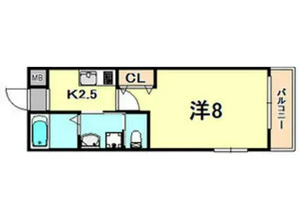 ワコーレヴィータ神戸駅ウエスト(1K/3階)の間取り写真