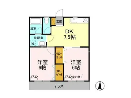 雅弐番館(2DK/1階)の間取り写真