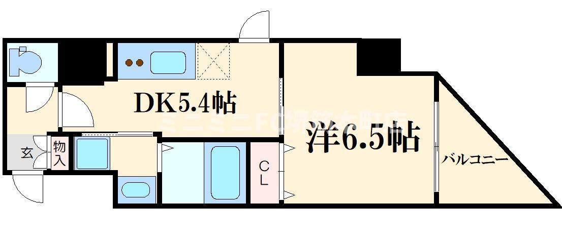 ファーストフィオーレ谷町六丁目フェリシア(1DK/15階)の間取り写真