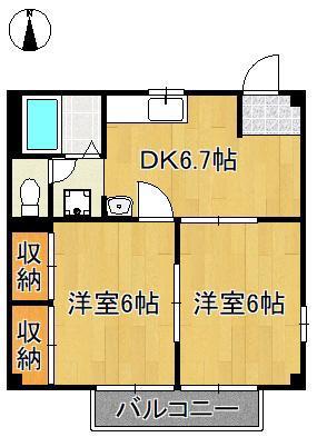 サンハイツ梶山B棟(2DK/2階)の間取り写真