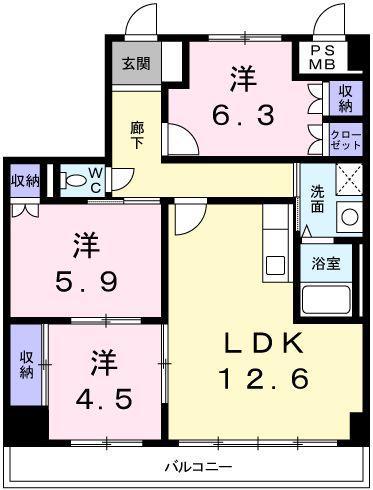 シエル青山(3LDK/4階)の間取り写真