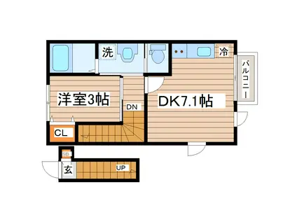 カームコート太子堂(1DK/2階)の間取り写真