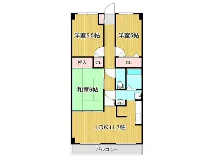 スカール十日市西町(3LDK/3階)の間取り写真