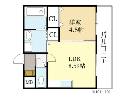 KTIレジデンス寺田II(1LDK/3階)の間取り写真