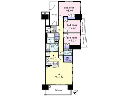 BELISTA流山おおたかの森(3LDK/7階)の間取り写真