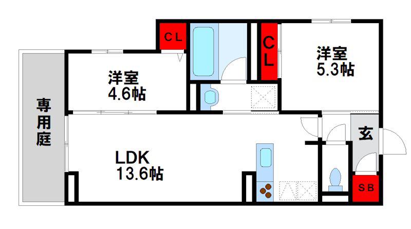 D-ROOM伊賀駅東(2LDK/1階)の間取り写真