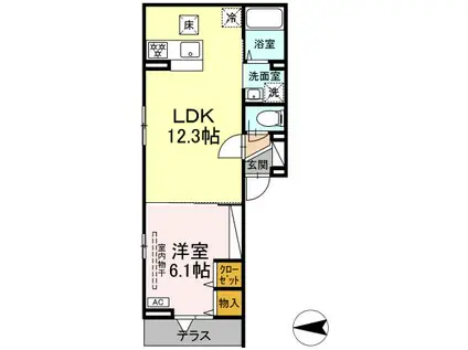 ディーブレス横濱鶴見(1LDK/1階)の間取り写真