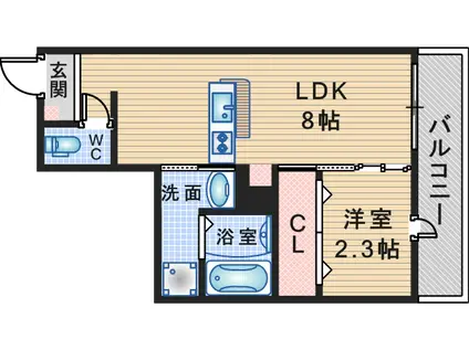 リアコート豊中岡町II(1LDK/2階)の間取り写真