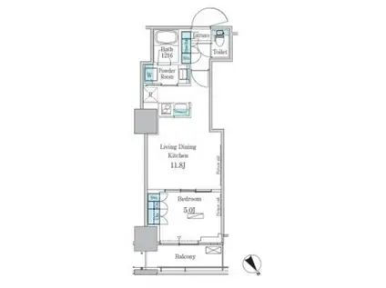 パークアクシス横濱関内SQUARE(1LDK/11階)の間取り写真