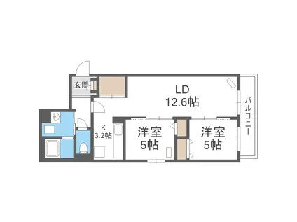 BLANC TERRACE 白石(2LDK/2階)の間取り写真