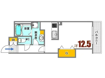 レンレンロイヤルガーデン(ワンルーム/2階)の間取り写真