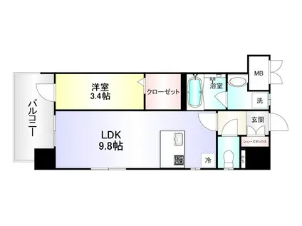 デザイナープリンセス旦過(1LDK/6階)の間取り写真