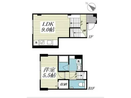 サリースマイル参番館(1LDK/B1階)の間取り写真