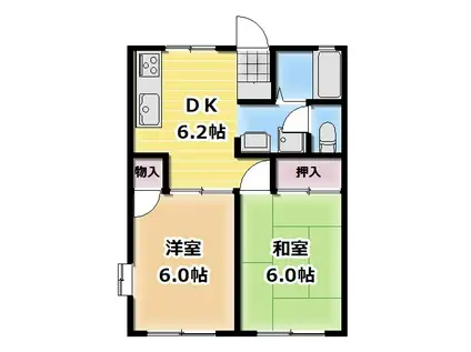 パルテールB棟(2DK/1階)の間取り写真