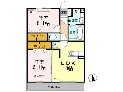 スリー・スター V号館 B(2LDK/3階)の間取り写真