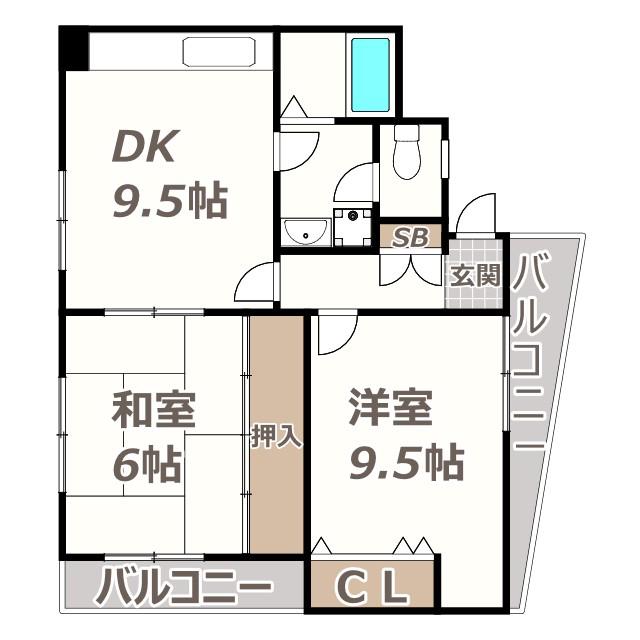 エルクマタ(2DK/5階)の間取り写真