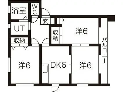 リジエール B棟(3DK/2階)の間取り写真
