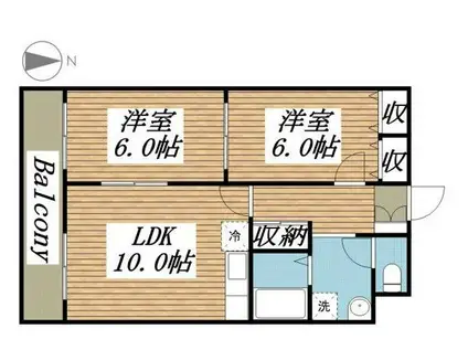 ＪＲ高崎線 上尾駅 バス乗車時間：13分 最寄りバス停で下車 徒歩1分 3階建 築26年(2LDK/2階)の間取り写真