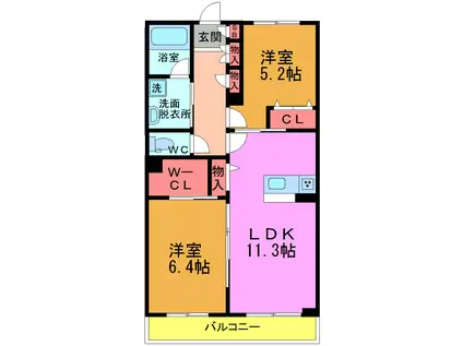 コントレイル(2LDK/2階)の間取り写真