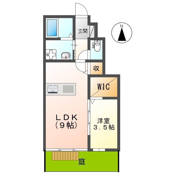 COCO平田(1LDK/1階)の間取り写真