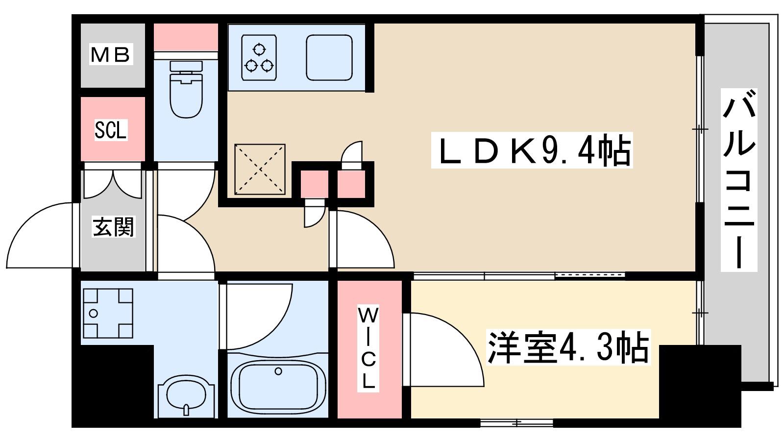 コンフォリア江坂広芝町(1LDK/9階)の間取り写真