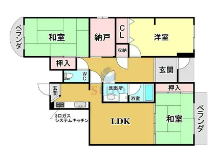 木村グリーンハイツ(3SLDK/1階)の間取り写真