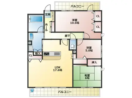 ポレスター湯村(3LDK/7階)の間取り写真