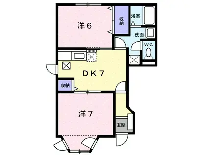 ニュークレストールかかみ野B棟(2DK/1階)の間取り写真