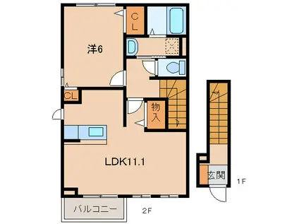 アーデン西浜V(1LDK/2階)の間取り写真