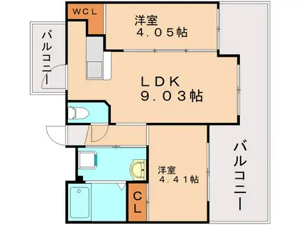ギャラン鷹の巣(2LDK/7階)の間取り写真