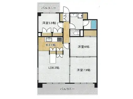 FLAT御器所(1SLDK/1階)の間取り写真