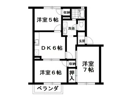 ファミールコートB棟(3DK/1階)の間取り写真