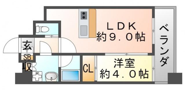 プレジオ緑地公園(1LDK/13階)の間取り写真