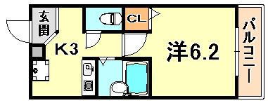 ヴィバーチェ六甲(1K/1階)の間取り写真
