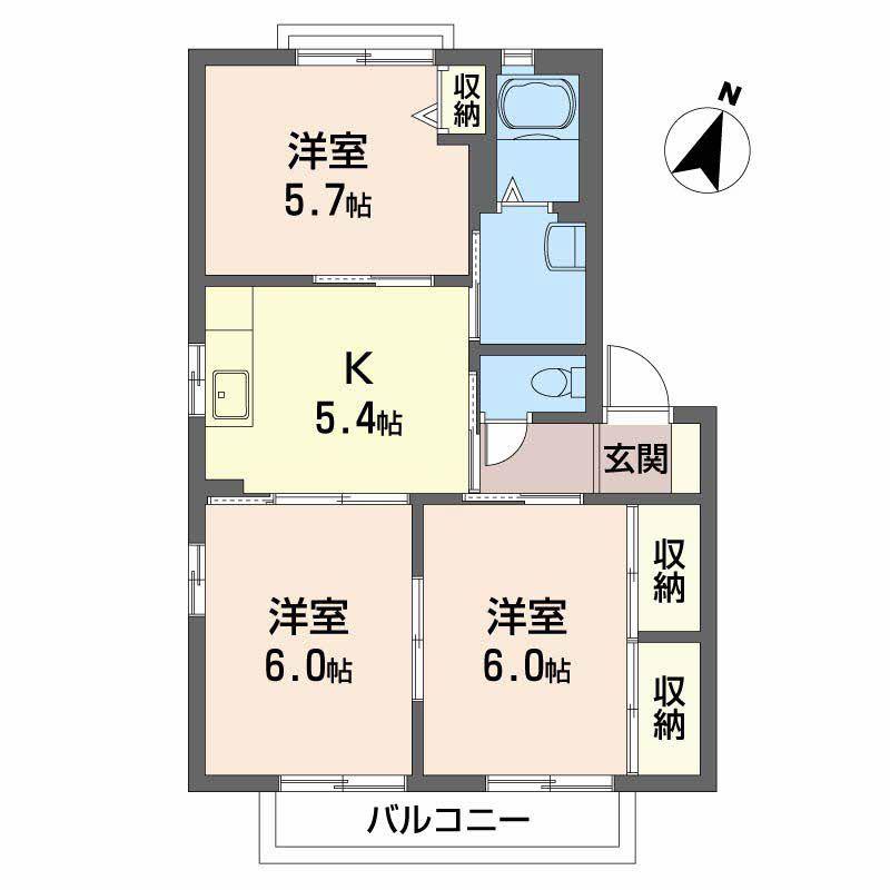 シャーメゾン21 B棟(3K/2階)の間取り写真