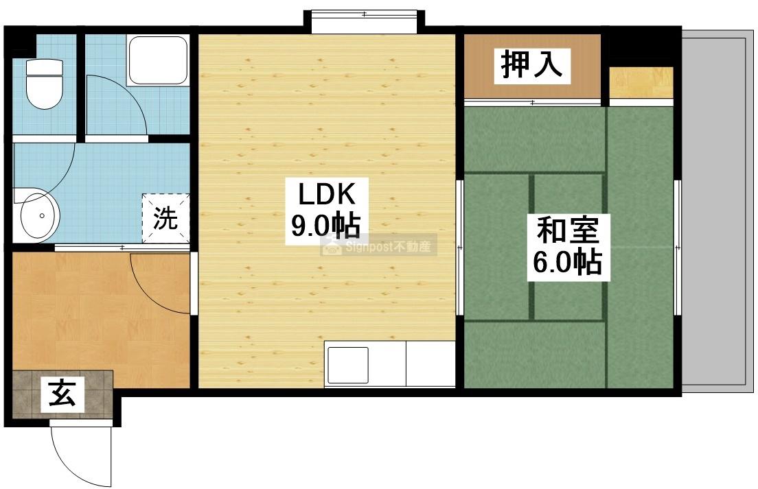 ボアサーチ大園(1LDK/3階)の間取り写真