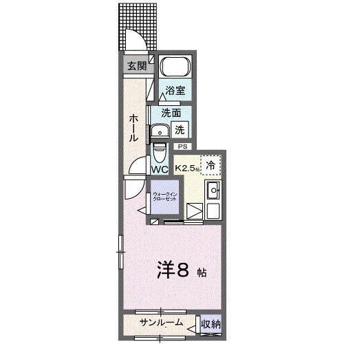 ヒカルサ 津上浜(1K/1階)の間取り写真