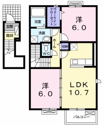 サンリットレジデンス大越(2LDK/2階)の間取り写真