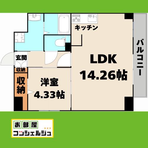 ウルフィエスタ徳川(1LDK/8階)の間取り写真