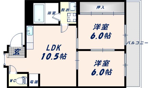 ローズマンション新深江(2LDK/3階)の間取り写真