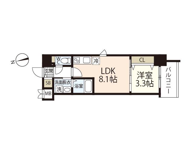 S-RESIDENCE天満町 BARK(1LDK/10階)の間取り写真