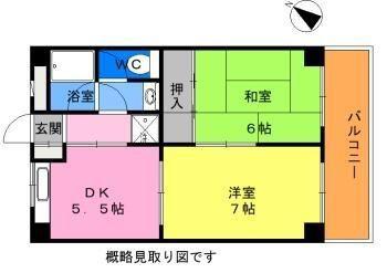 サザンフォレスト山手(2DK/2階)の間取り写真